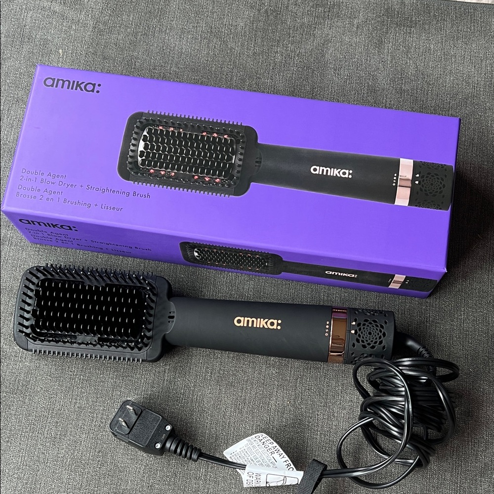 NIB Amika Double Agent 2-in-1 Blow Dryer + Hair Straightening Brush